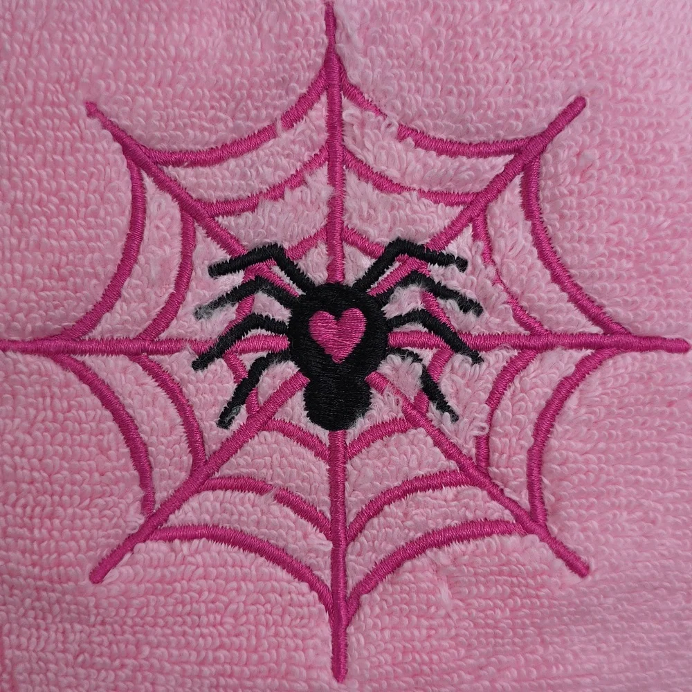 Betsey Johnson Pink Halloween Hand Towel Set Spider Web Heart Hot Pink NWT